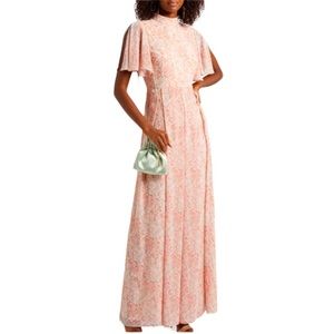 NWT MIKAEL AGHAL Pink Pleated Floral-Print Maxi Dress